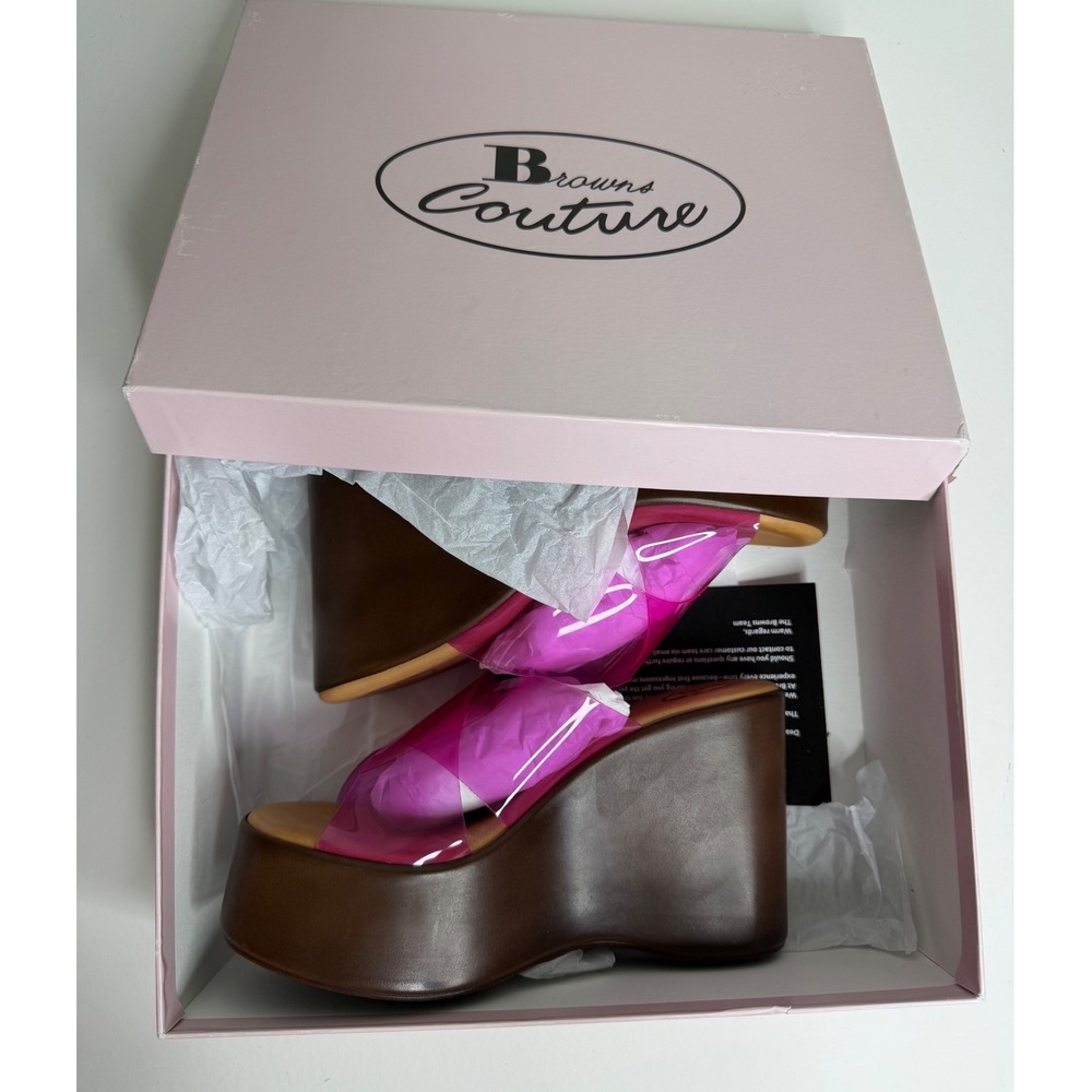 Browns Couture Madison Pink Platform Wedge Mule Sandals Made in Italy Size 37